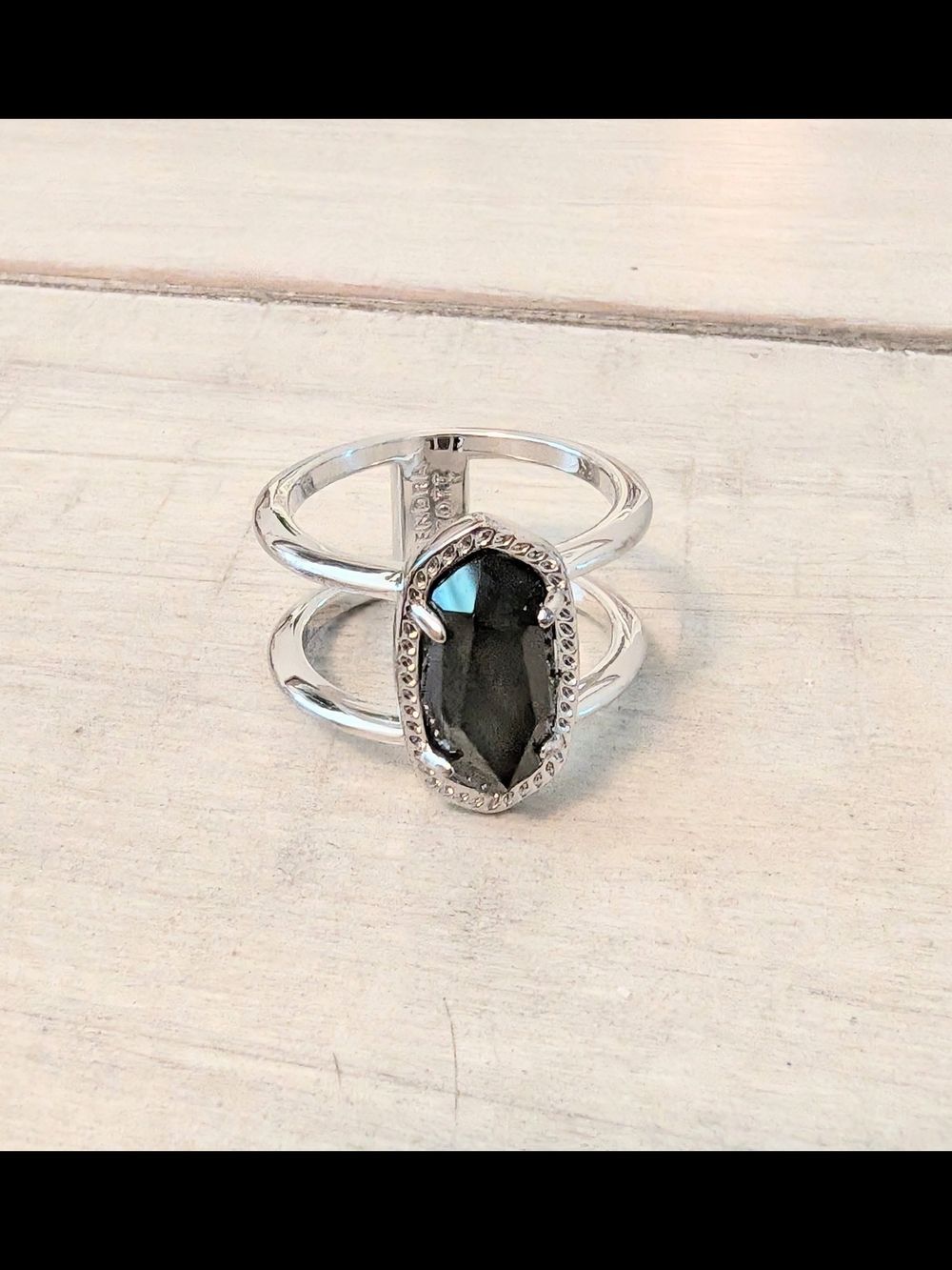 Kendra Scott Elyse Double Band Ring Silver And Black Mother Of Pearl Size 8